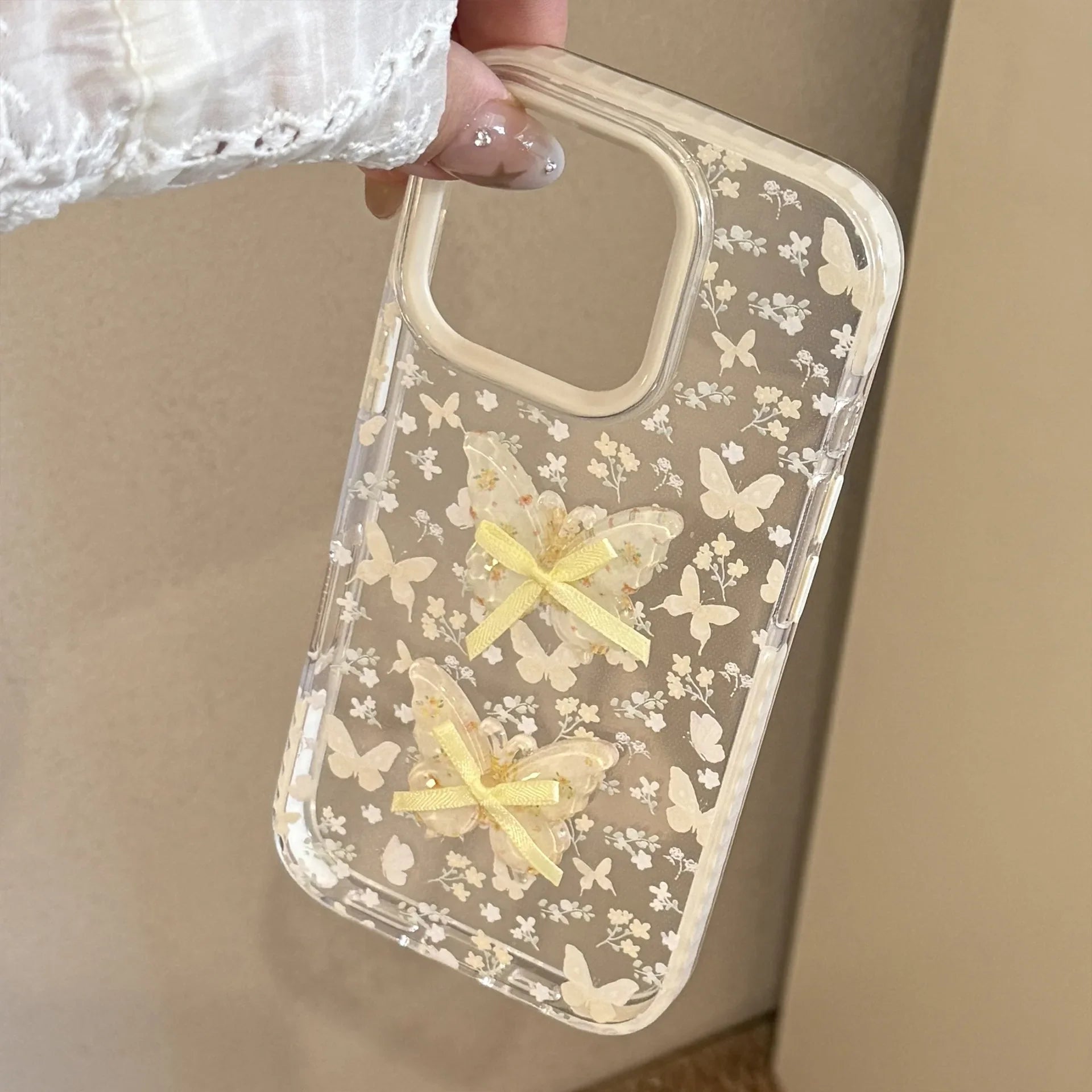 Korean Full Screen Flowers 3D Butterfly Bowknot Soft Phone Case For iPhone