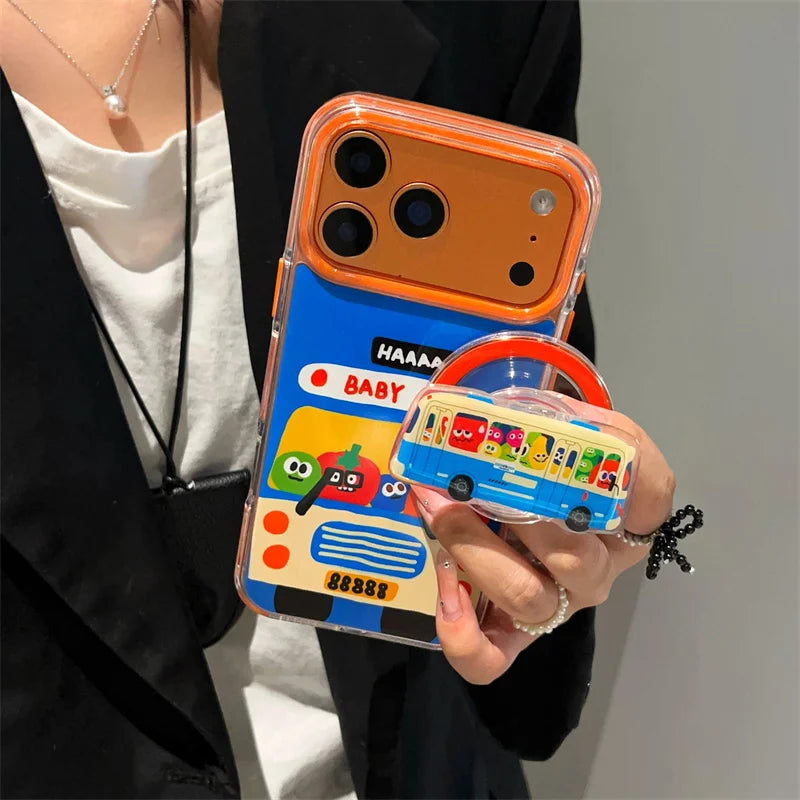 Kawaii Cartoon Carrot Bus Magnetic Phone Case For iPhone