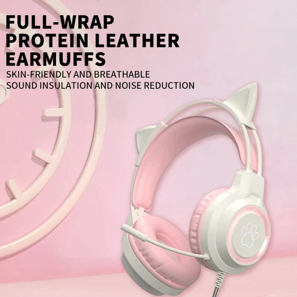 Animated Theme Wired LED Cat Ears Headphones