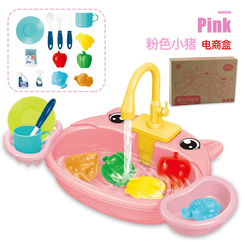 Electric Kitchen Sink Playset – Pretend Dishwasher Toy Set