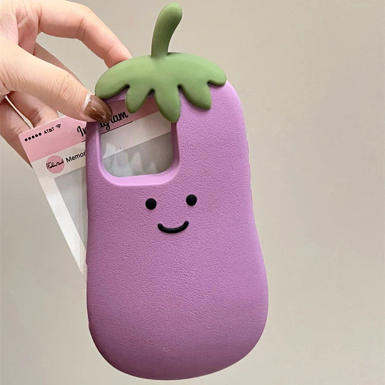 Kawaii Happy Eggplant Case Soft Silicone Phone Case