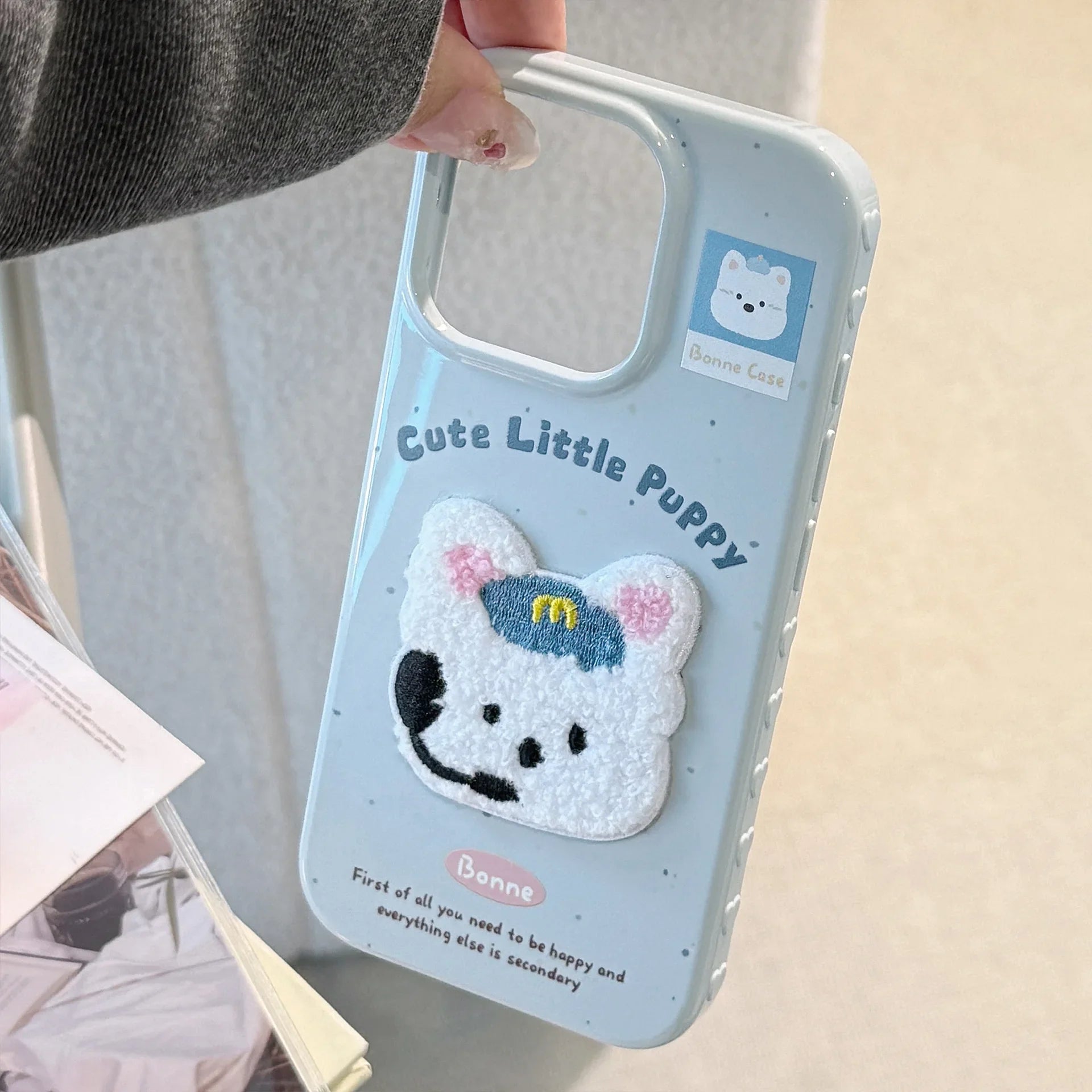 Cute Cartoon 3D Plush Embroidered Puppy Kitten Soft Phone Case For iPhone