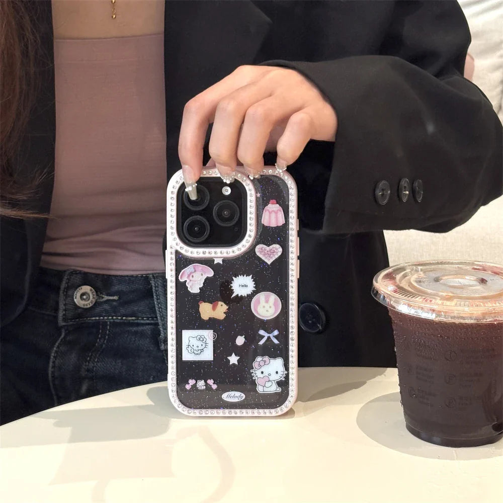 Glitter Bling Diamond Frame Cute Cartoon Pattern Hello Kitty Phone Case
