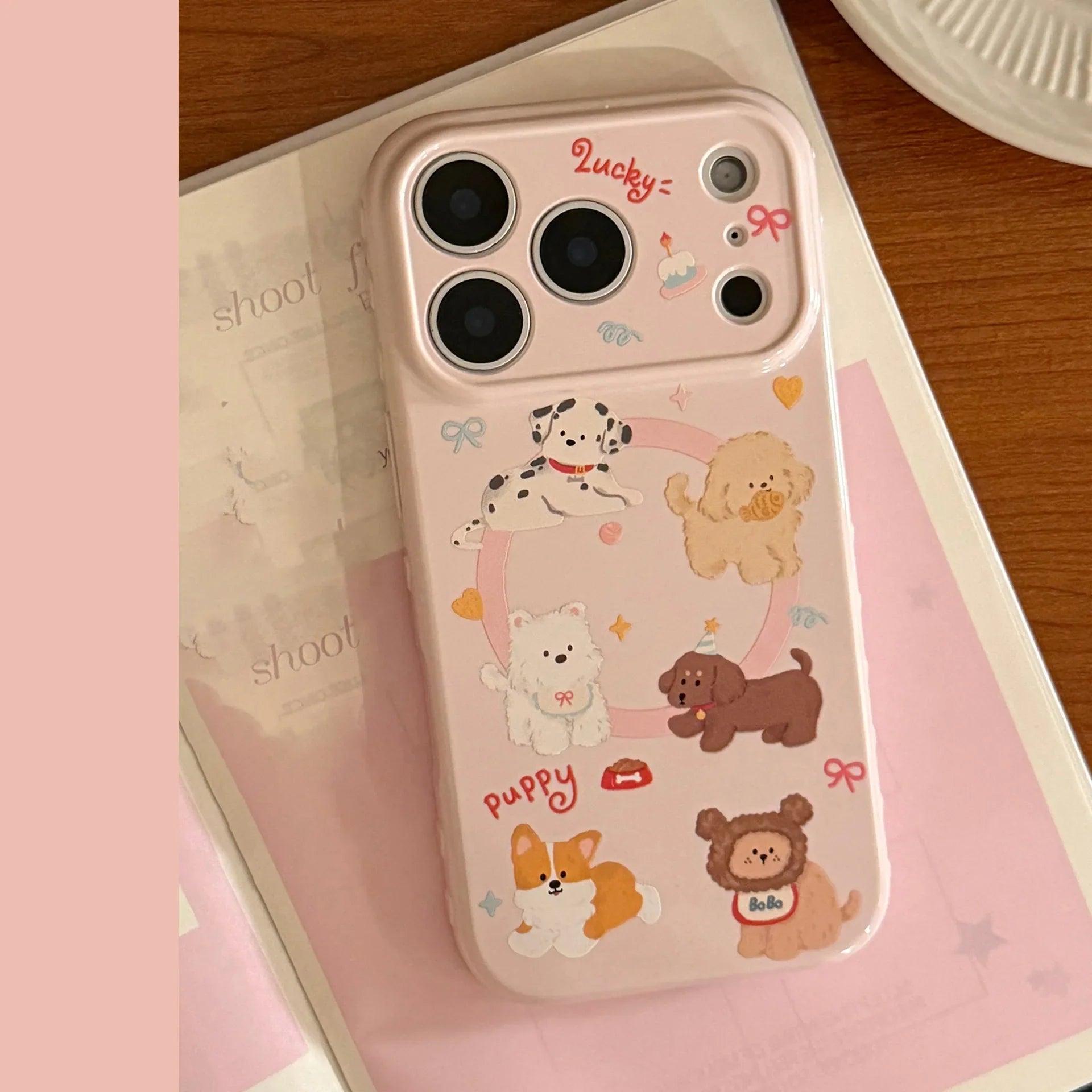 Korean Cute Cartoon Puppy Magnetic Stand Holder Phone Case For iPhone