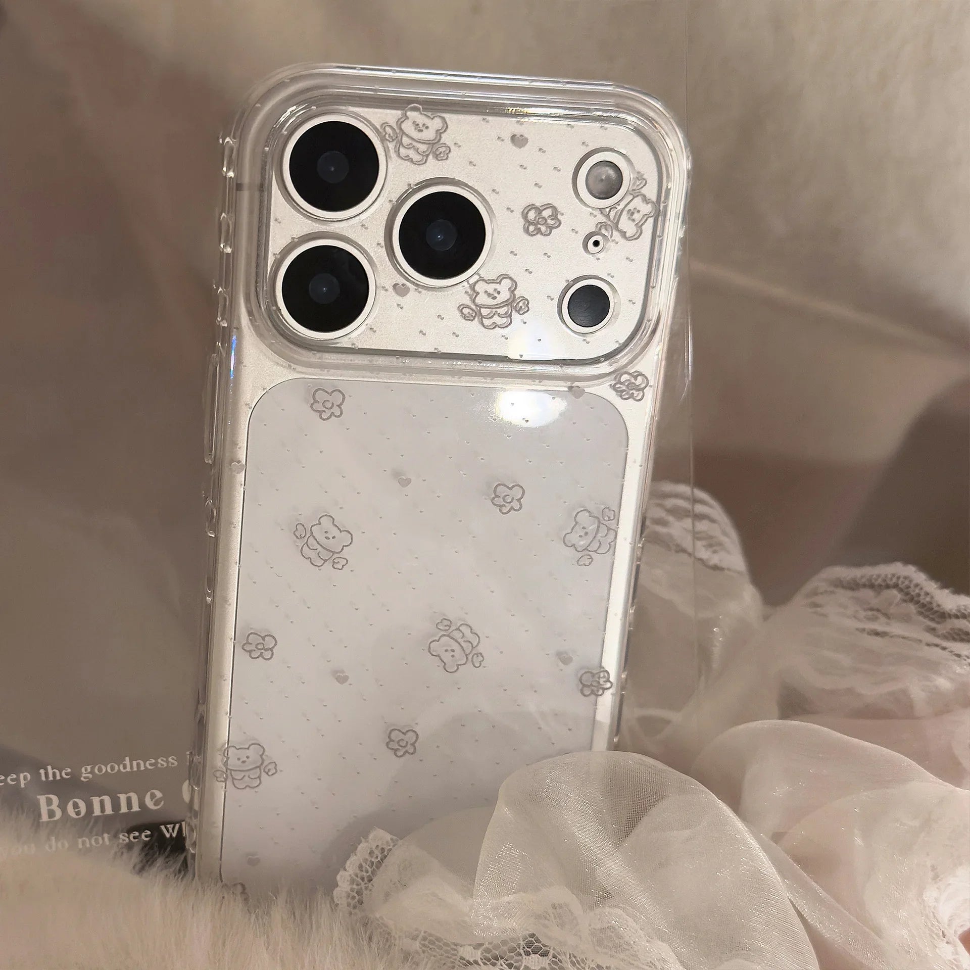 Korean Polka Dots Cartoon Bear Graffiti Soft Phone Case For iPhone