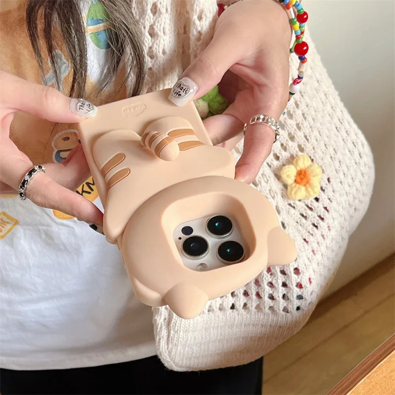 Kawaii 3D Cartoon Hide and Seek Cat Soft Silicone Phone Case For iPhone