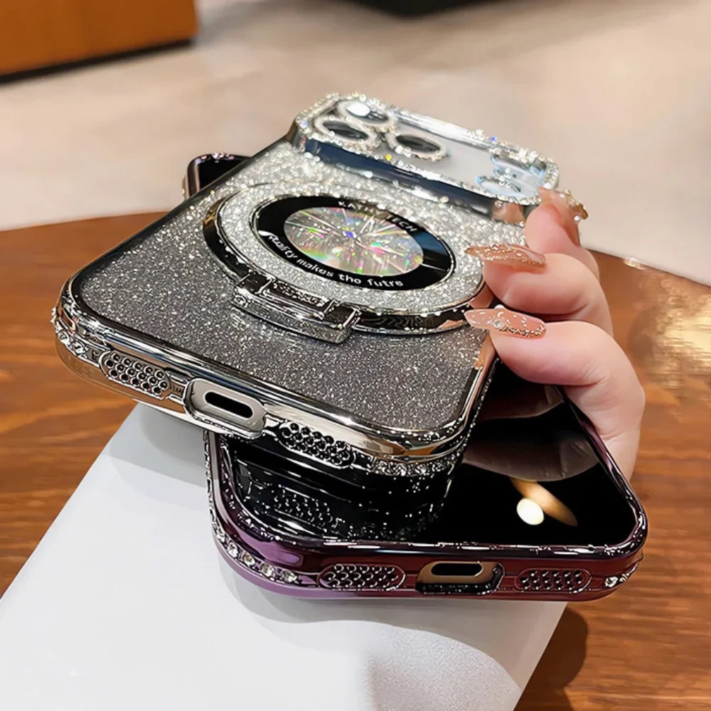 Luxury Plating Diamond Glitter Holder Stand Phone Case For iPhone