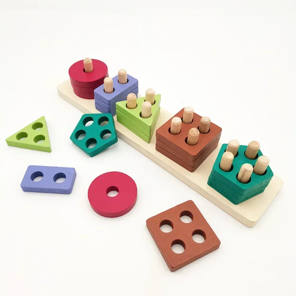 Wooden Shape Sorting Toy โ Educational Stacking Blocks for Kids
