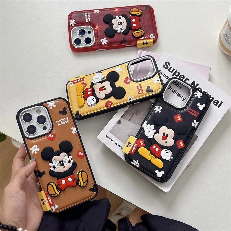 Kawaii Cartoon Mickey Leather Phone Case For iPhone