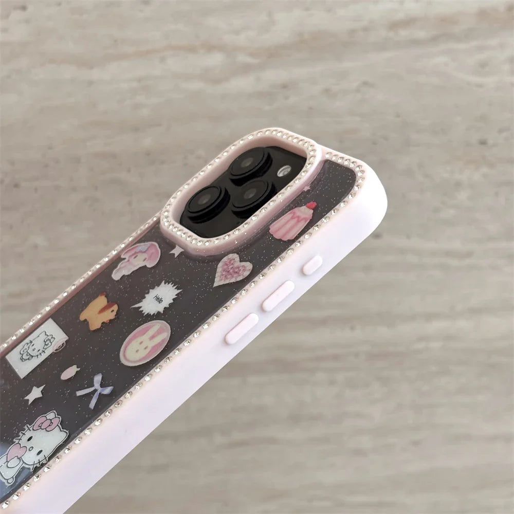 Glitter Bling Diamond Frame Cute Cartoon Pattern Hello Kitty Phone Case