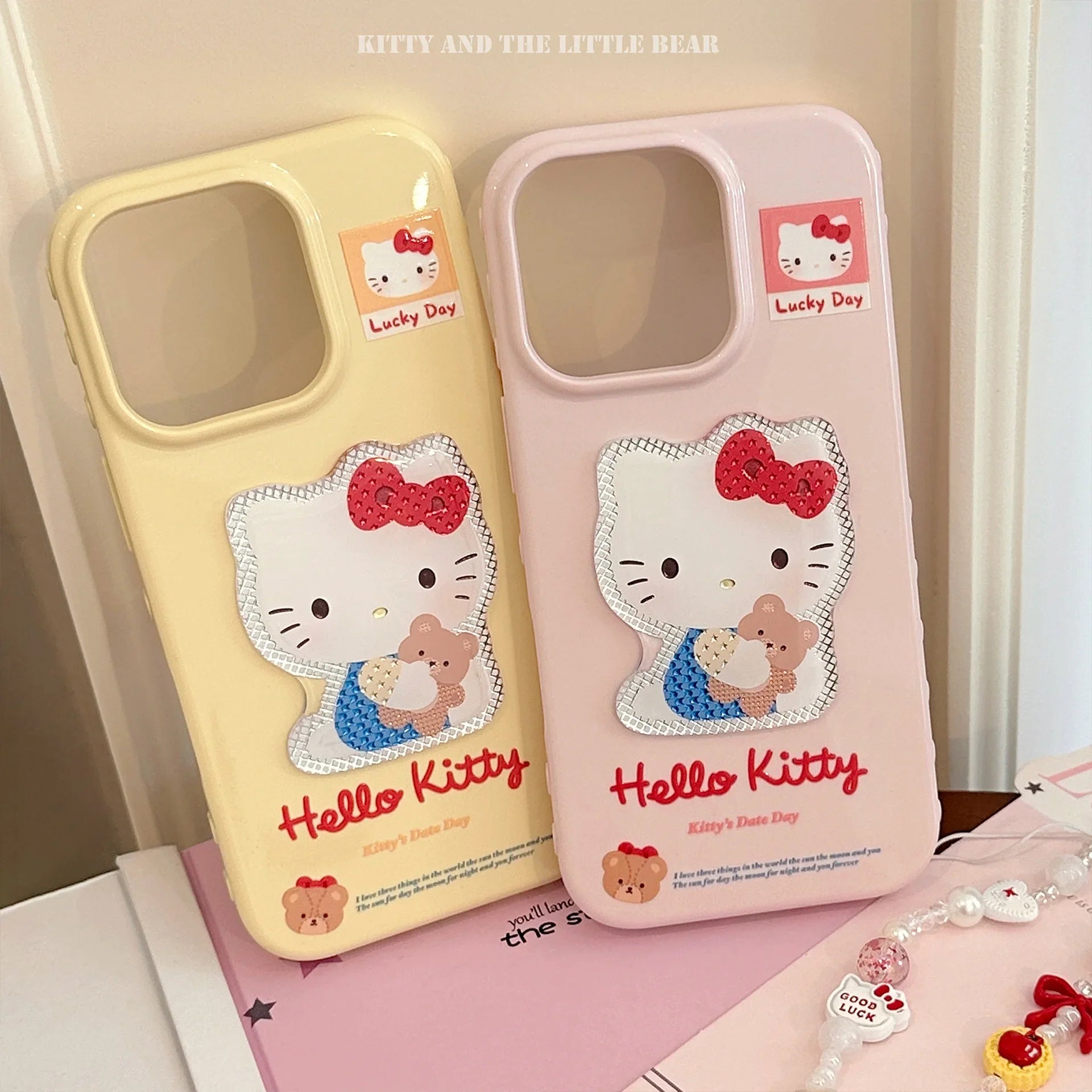 Korean 3D Cartoon Hello Kitty With Wrist Chain Soft Phone Case For iPhone