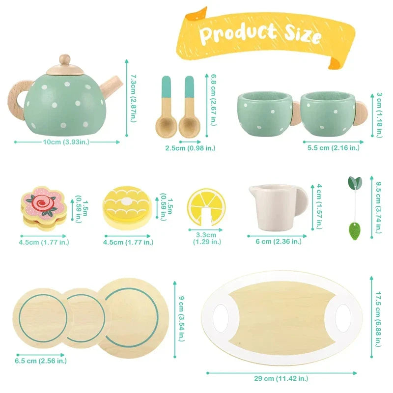 Wooden Kitchen Playset – Pretend Play Tea Set for Girls