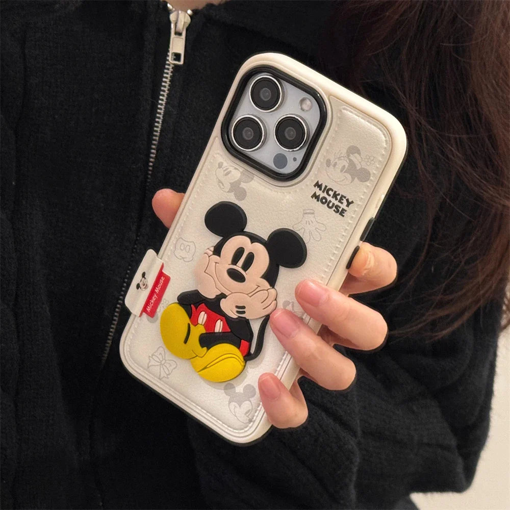 Disney Mickey Minnie Mouse Cute Leather Phone Case