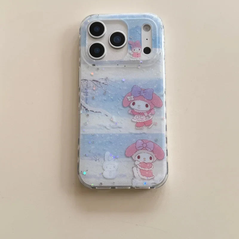 Winter luxury Cute snowfield My Melody Sparkling phone Case For iPhone