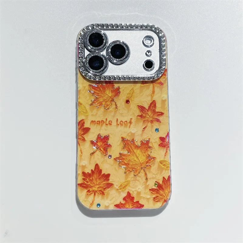 Autumn Oil Painting Maple Leavesa Drop Glue Phone Case For iPhone