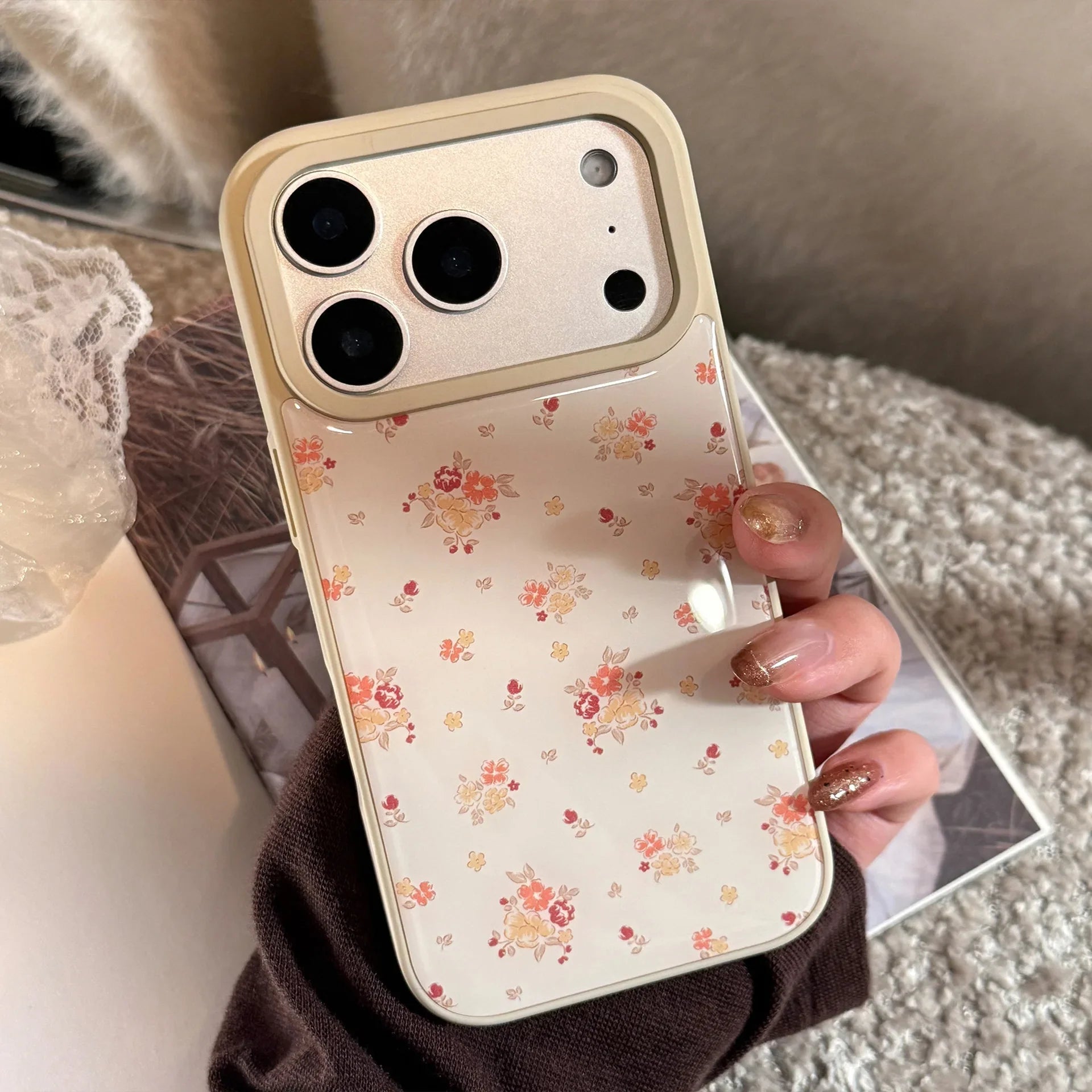 Korean Autumn Full Screen Flowers Drop Glue Phone Case For iPhone