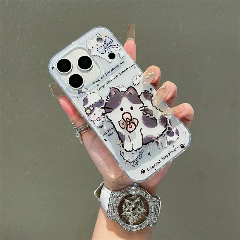 Korean Cute Cartoon Cat Phone Case For iPhone