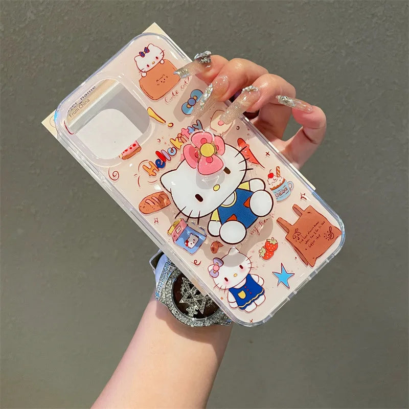Korean Cute Cartoon Hello Kitty Bowknot Rotate Bracket Phone Case For iPhone