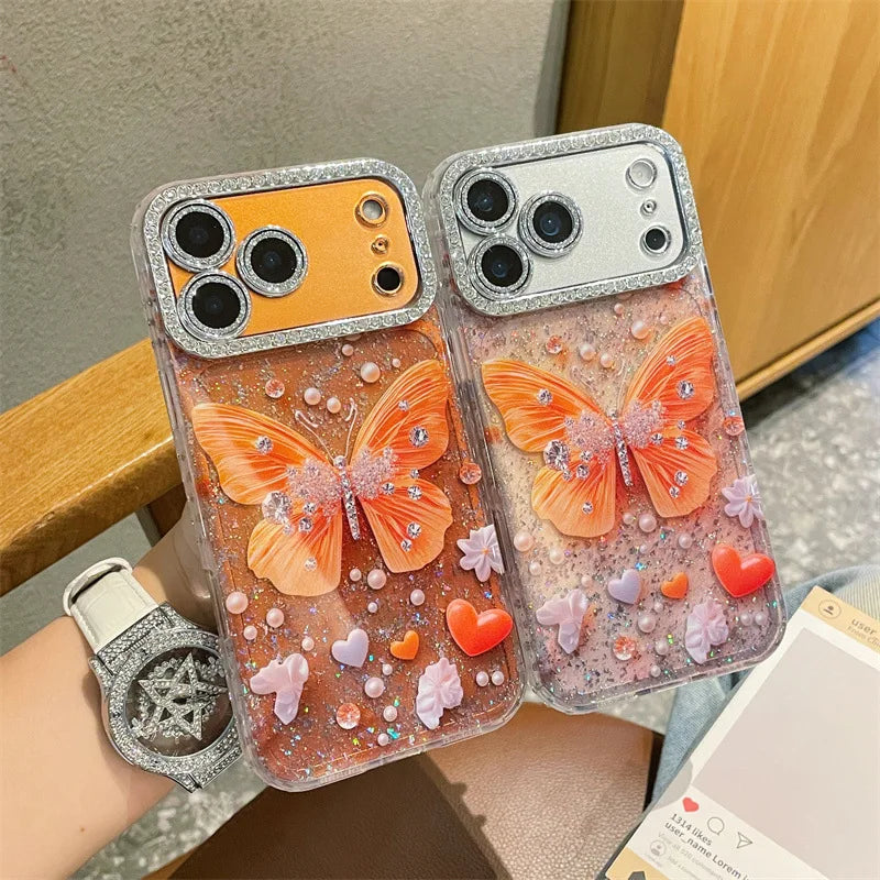 Luxury Diamond Sequins Butterfly Phone Case For iPhone