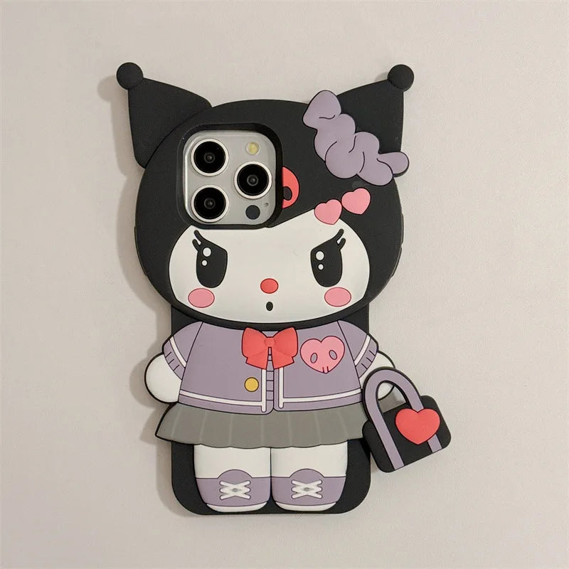 3D Cartoon Kuromi Hello Kitty Melody Handbag Silicone Phone Case For iPhone