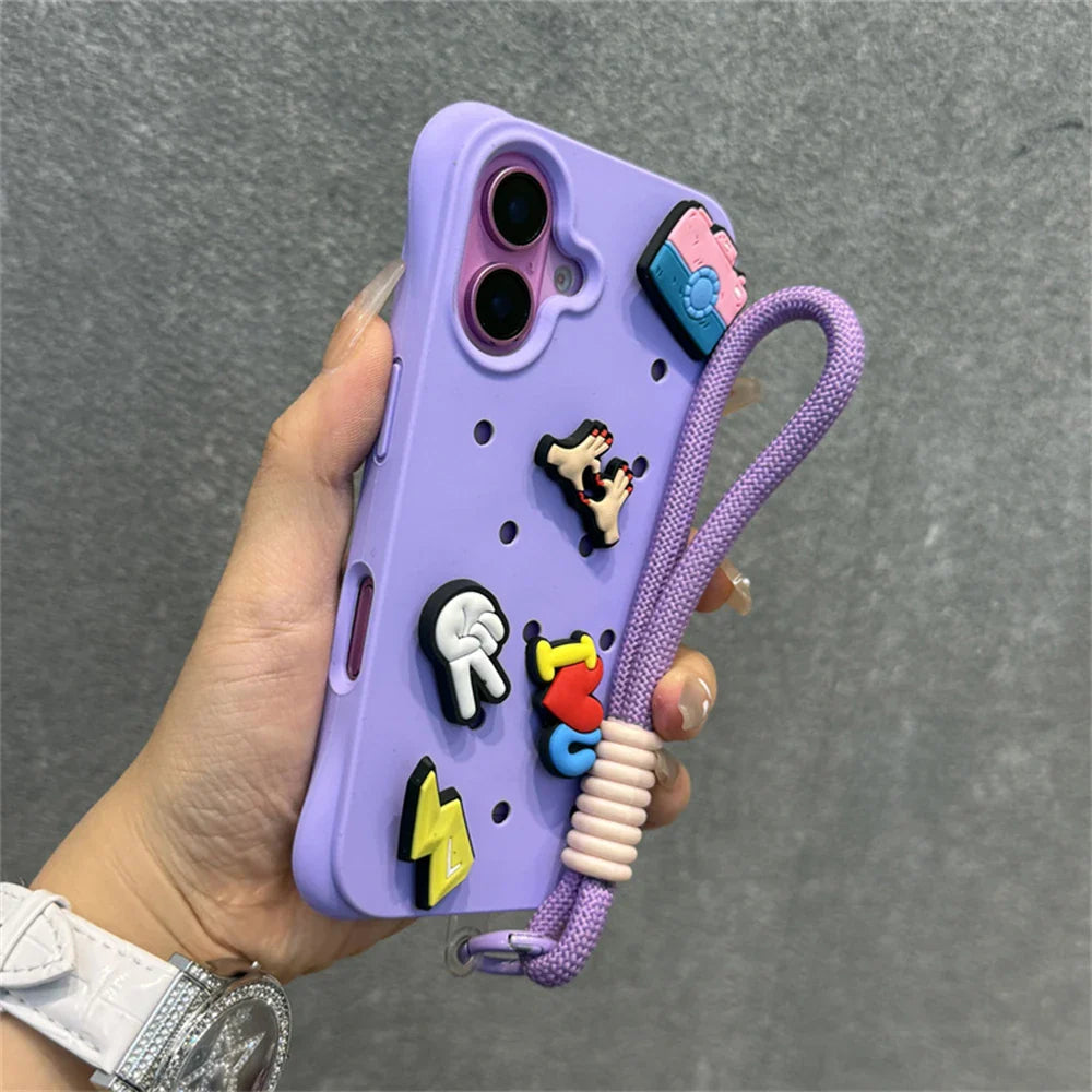 Diy Charms Holes Liquid Silicone Soft Case for iPhone
