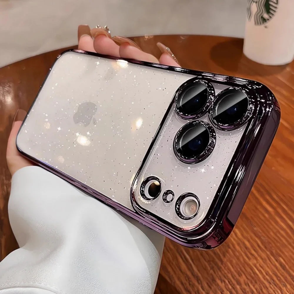 Ultra Thin Slim Plating Transparent Glitter PC Case For iPhone