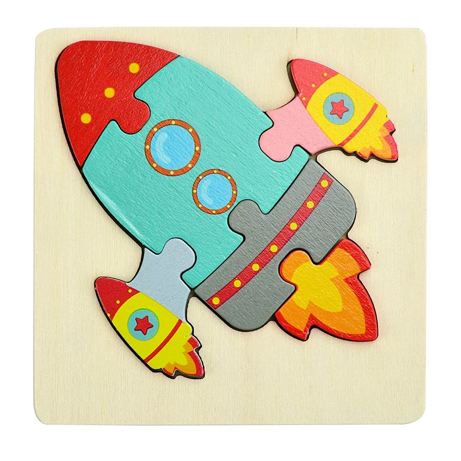 Montessori Wooden Cartoon Animal Puzzles – Early Learning Toy Set