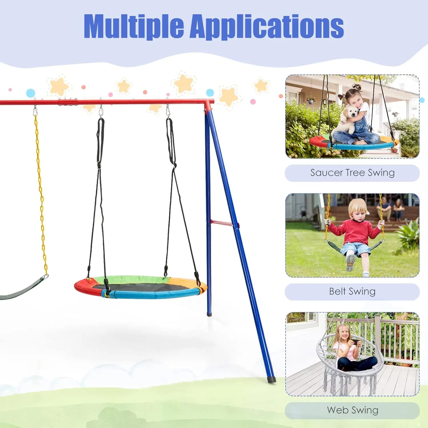 7-in-1 Outdoor Swing Set with Monkey Bar