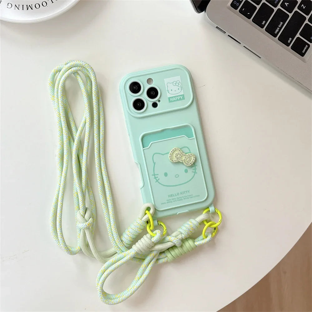 Crossbody Lanyard Hello Kitty Slot Card Bag Phone Case For iPhone