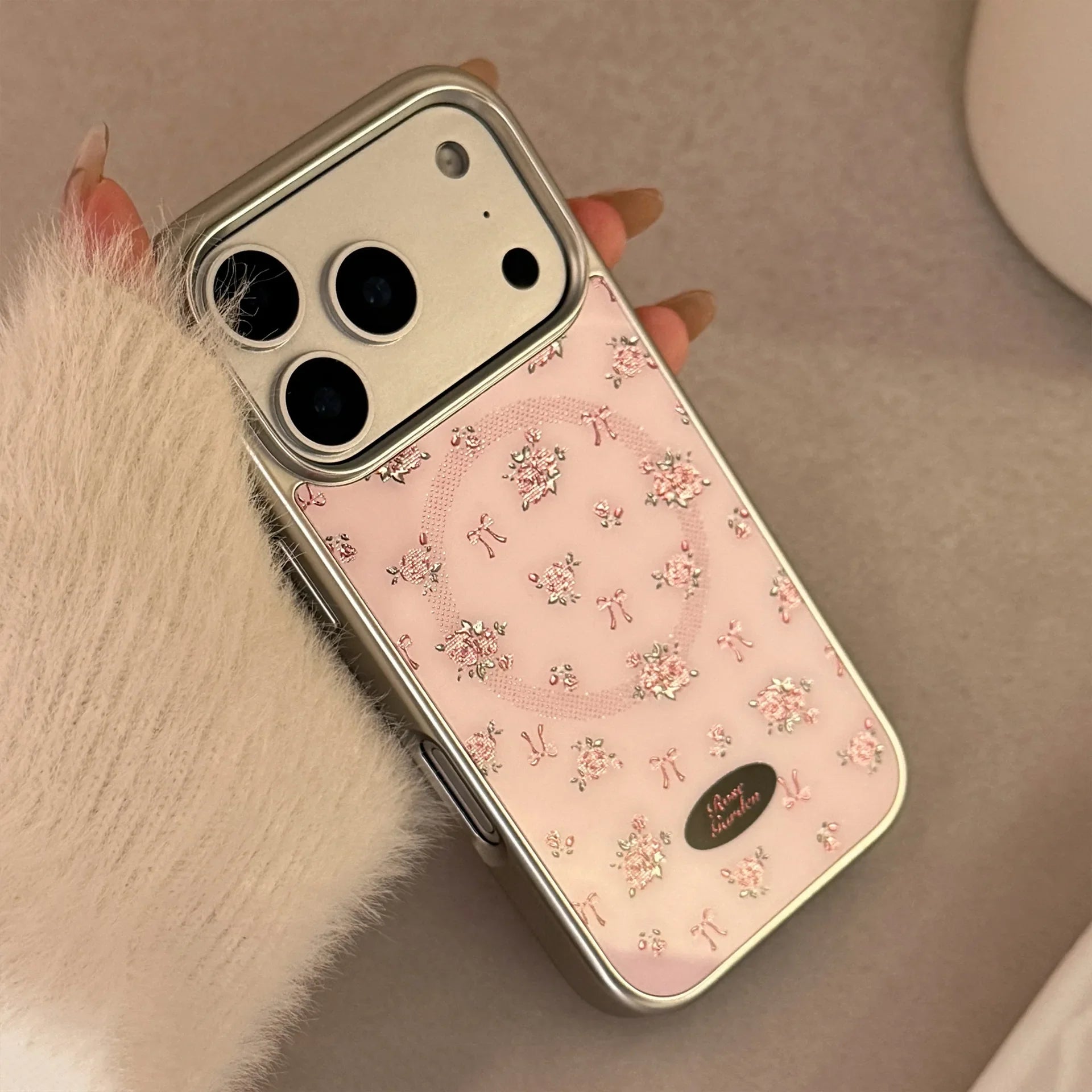 Korean Full Screen Flowers Silver Edge Plating Magnetic Bracket Phone Case For iPhone