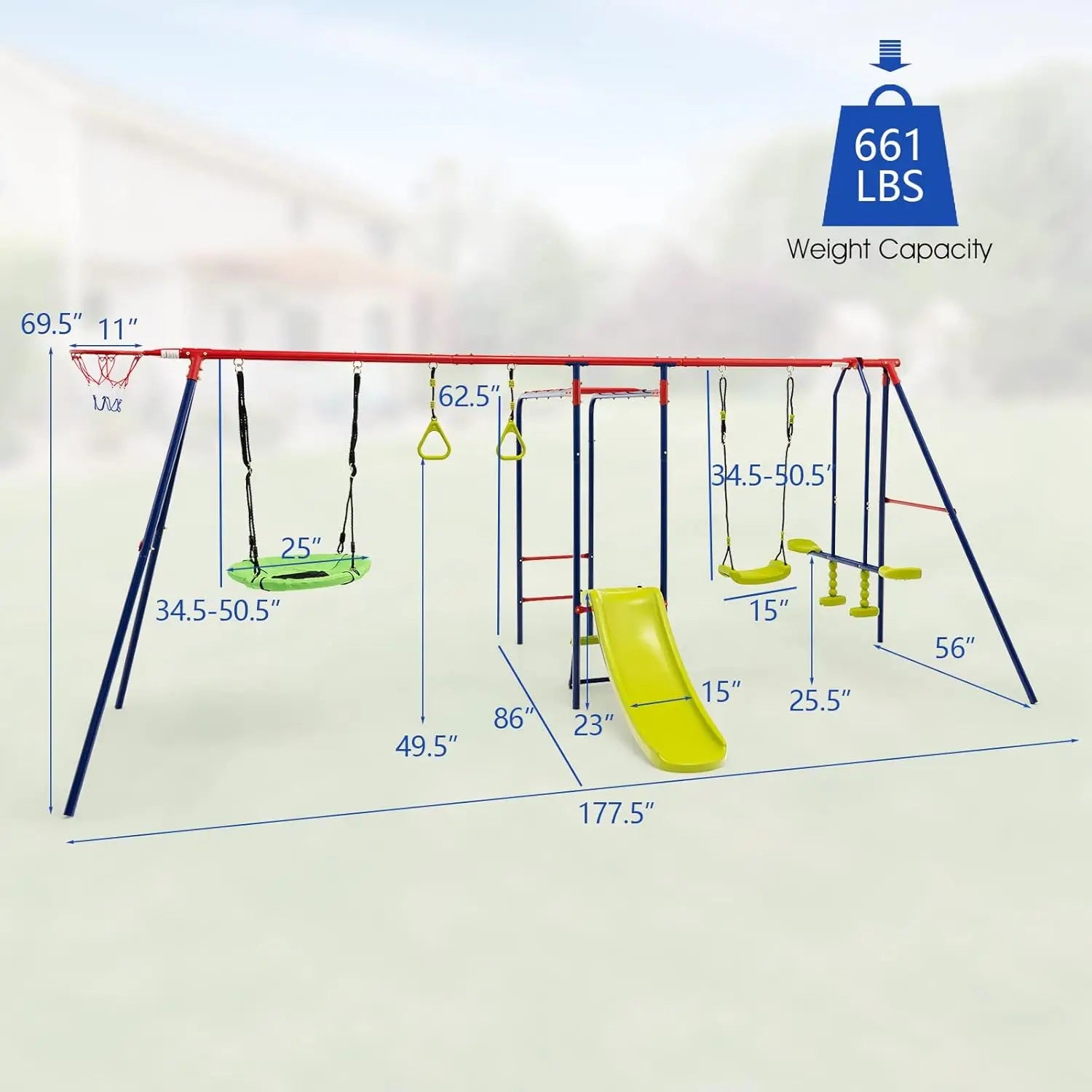 7-in-1 Outdoor Swing Set with Monkey Bar