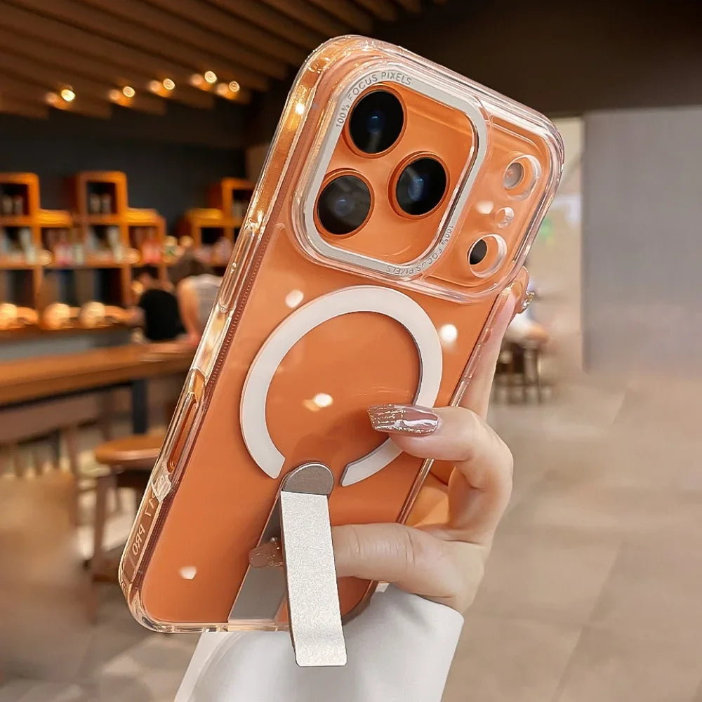 Folding Stand Holder Wireless Charging Phone Cases For iPhone