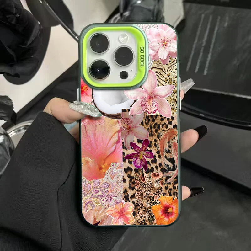 Leopard Print Star Flower Plating Matte Hard Phone Case