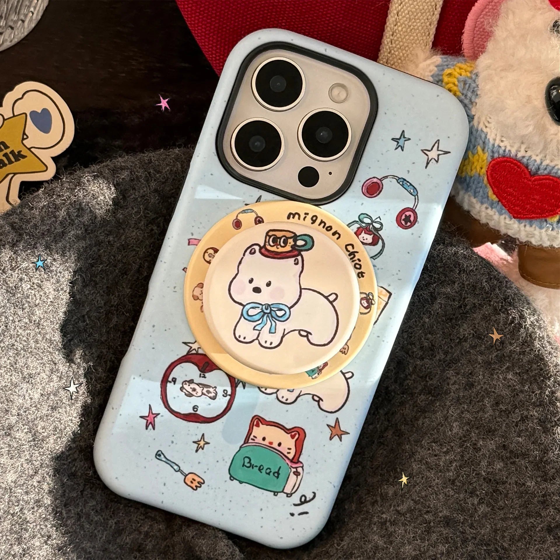 Splash-ink Cartoon Puppy Magnetic Holder Phone Case For iPhone