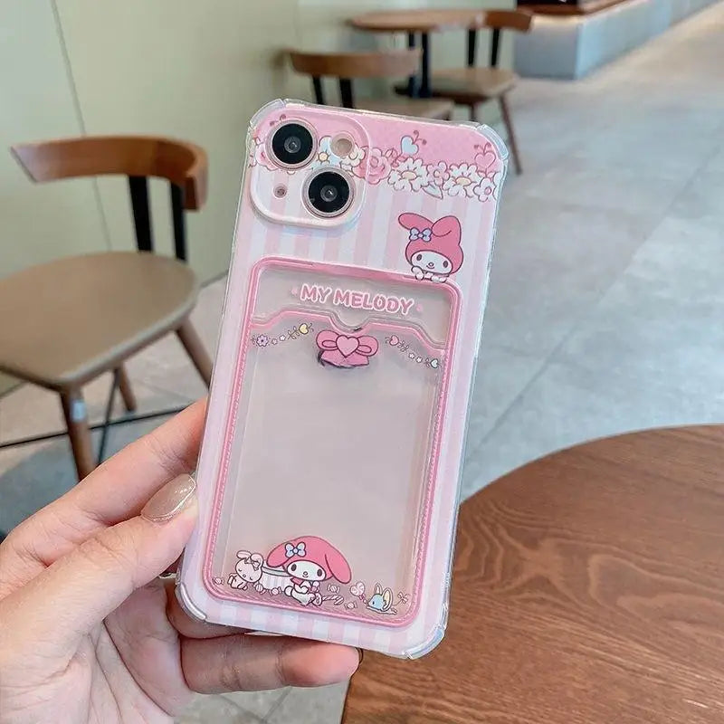 Kuromi Melody Card Holder Slot Bag Soft Silicone Phone Case For iPhone
