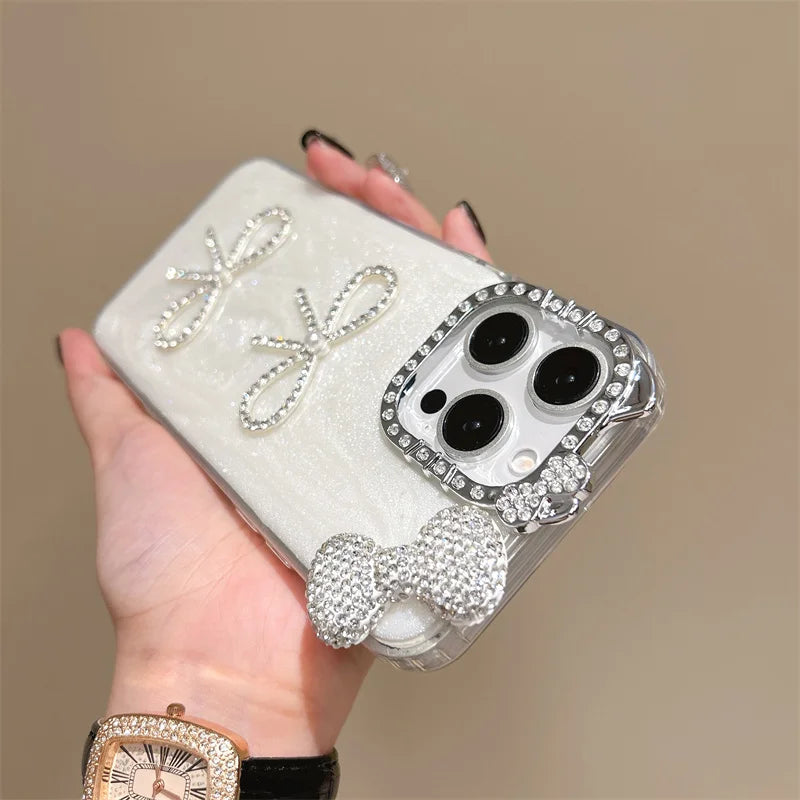 Korean Cute 3D Bowknot Glitter Diamond Bow Phone Case For iPhone