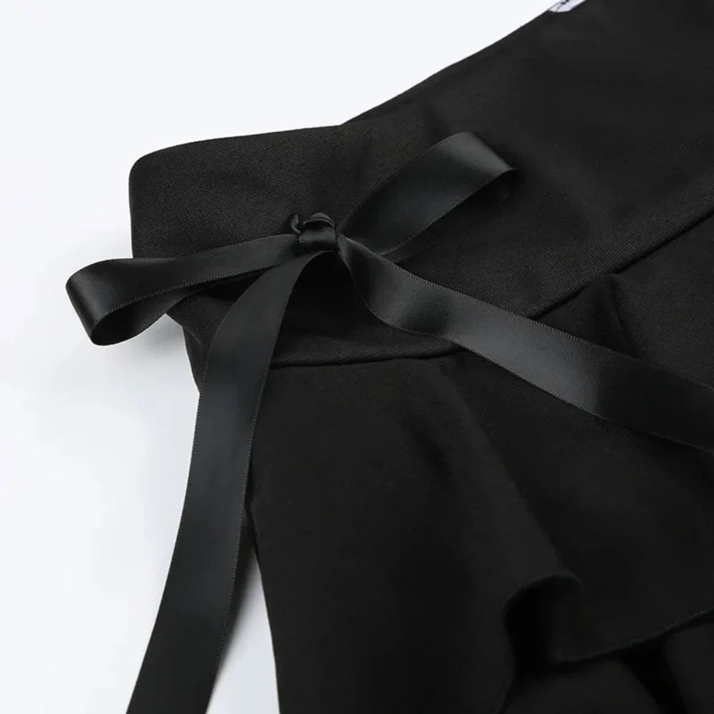 Goth Theme Lace Trim Mini Skirt