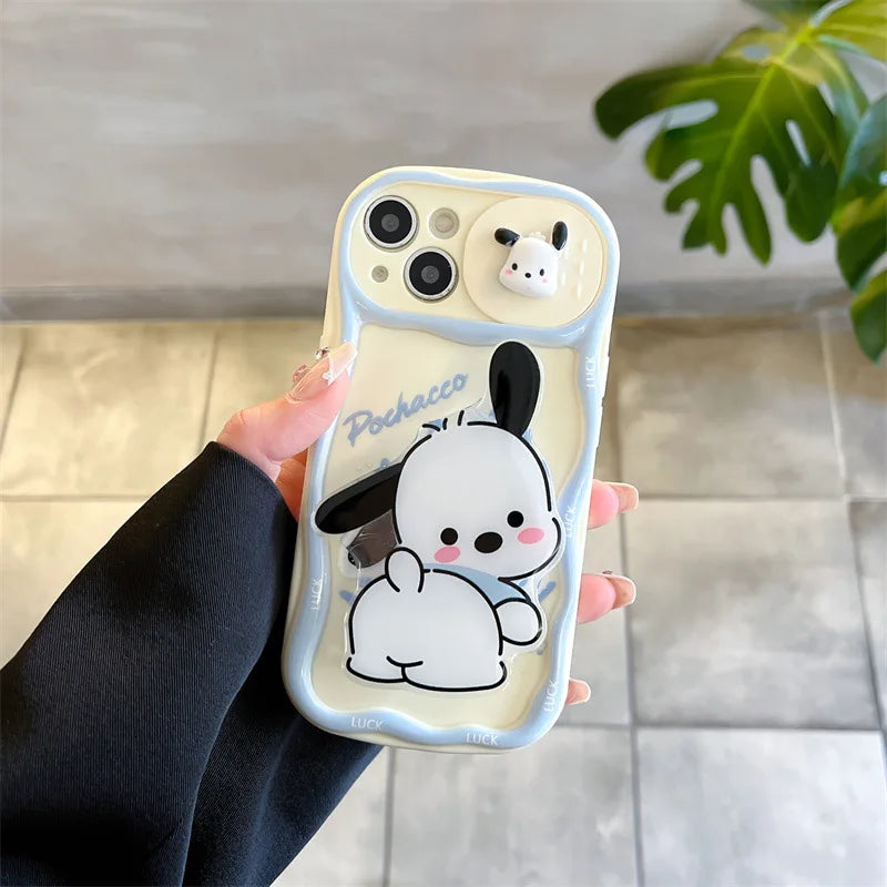 Cute Cartoon 3D Hello Kitty Sliding Camera Bracket Wave Phone Case For iPhone