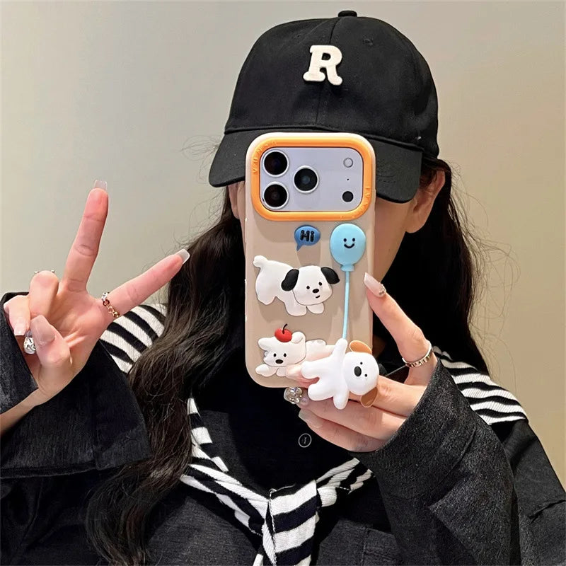 Cute Cartoon 3D Puppy Balloon Pendant Silicone Phone Case For iPhone