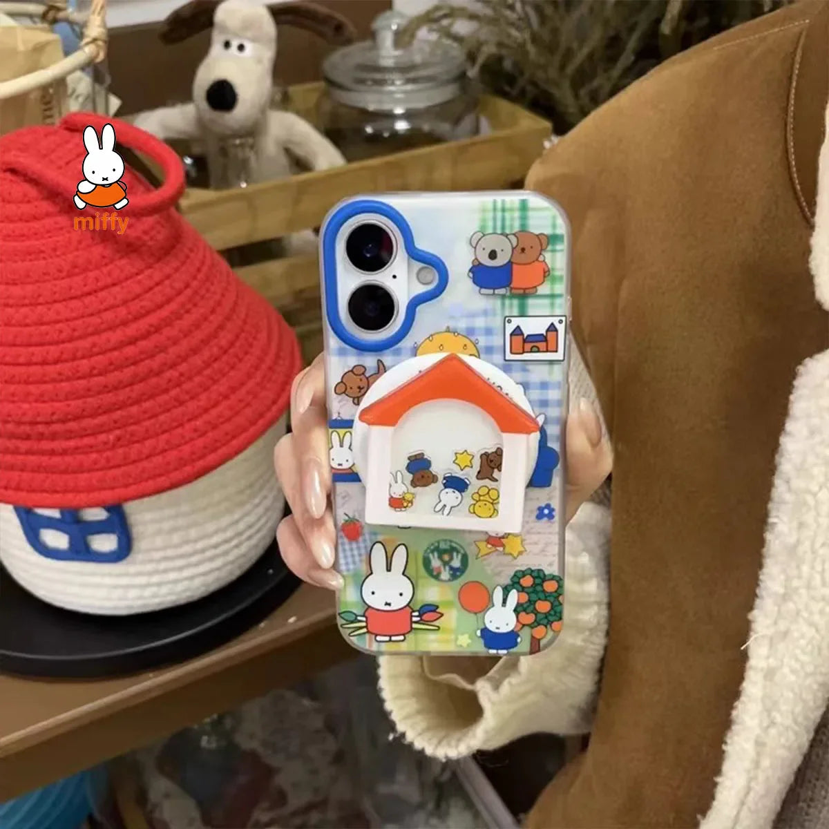 Miffy Kawaii Cartoon Mobile Phone Case Cute Anime Rabbit Magnetic Holder Phone Case