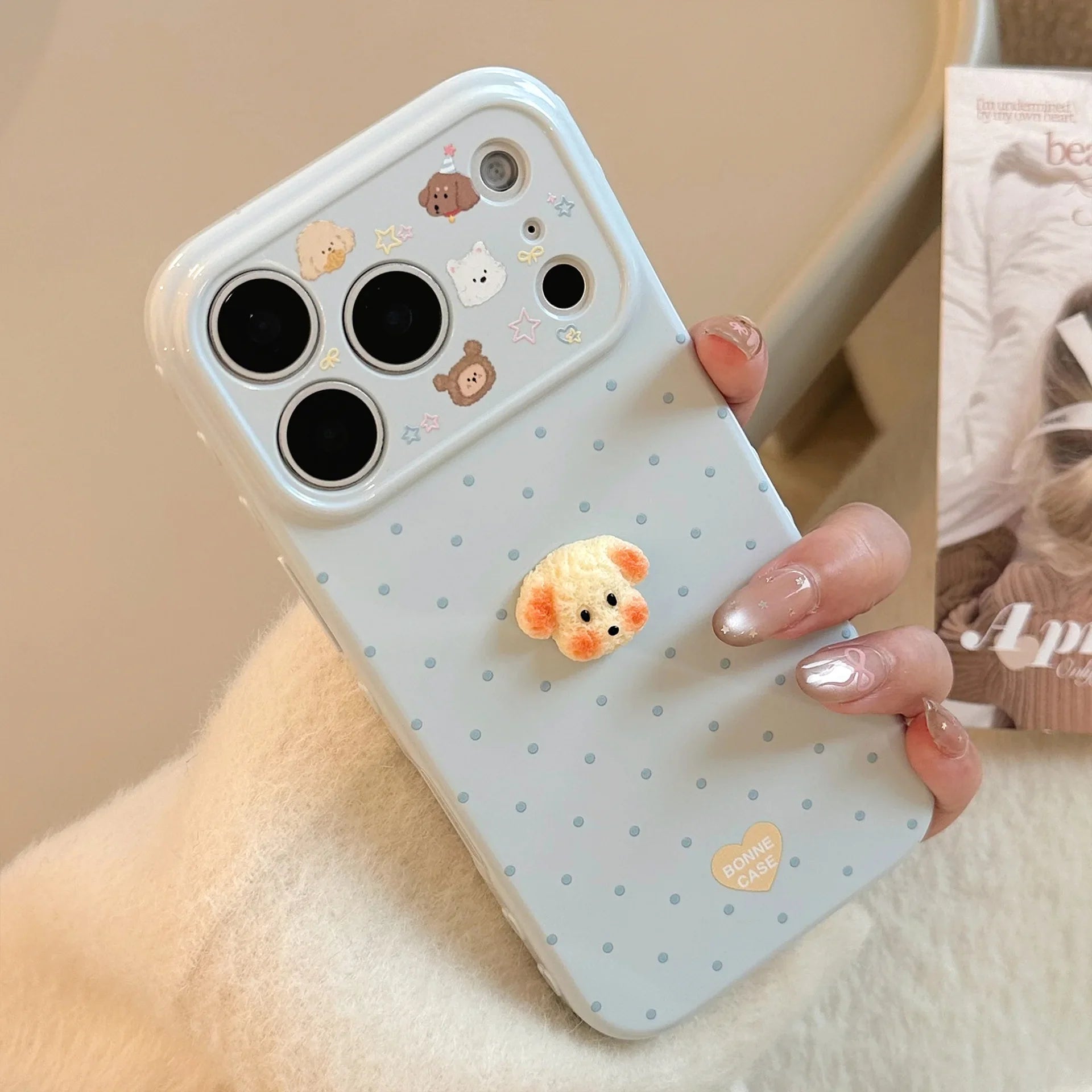 Korean Polka Dots 3D Cartoon Puppy Phone Case For iPhone