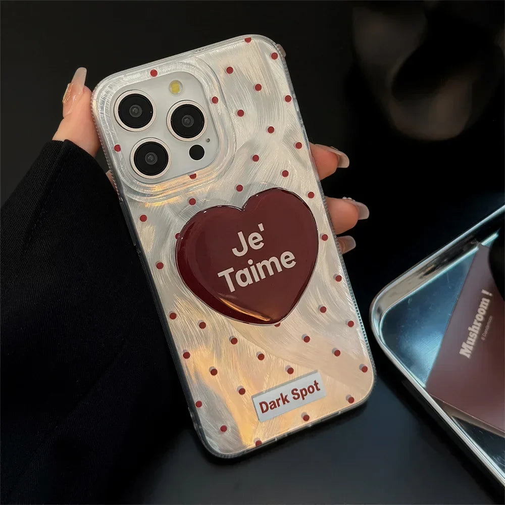 Black Red Heart Grip Tok Stand Holder Dazzling Laser Phone Case For iPhone