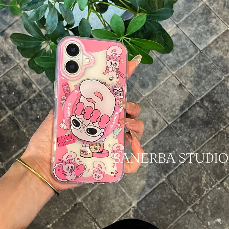 Korean Cute Pink Rabbit Magnetic Phone Case For iPhone