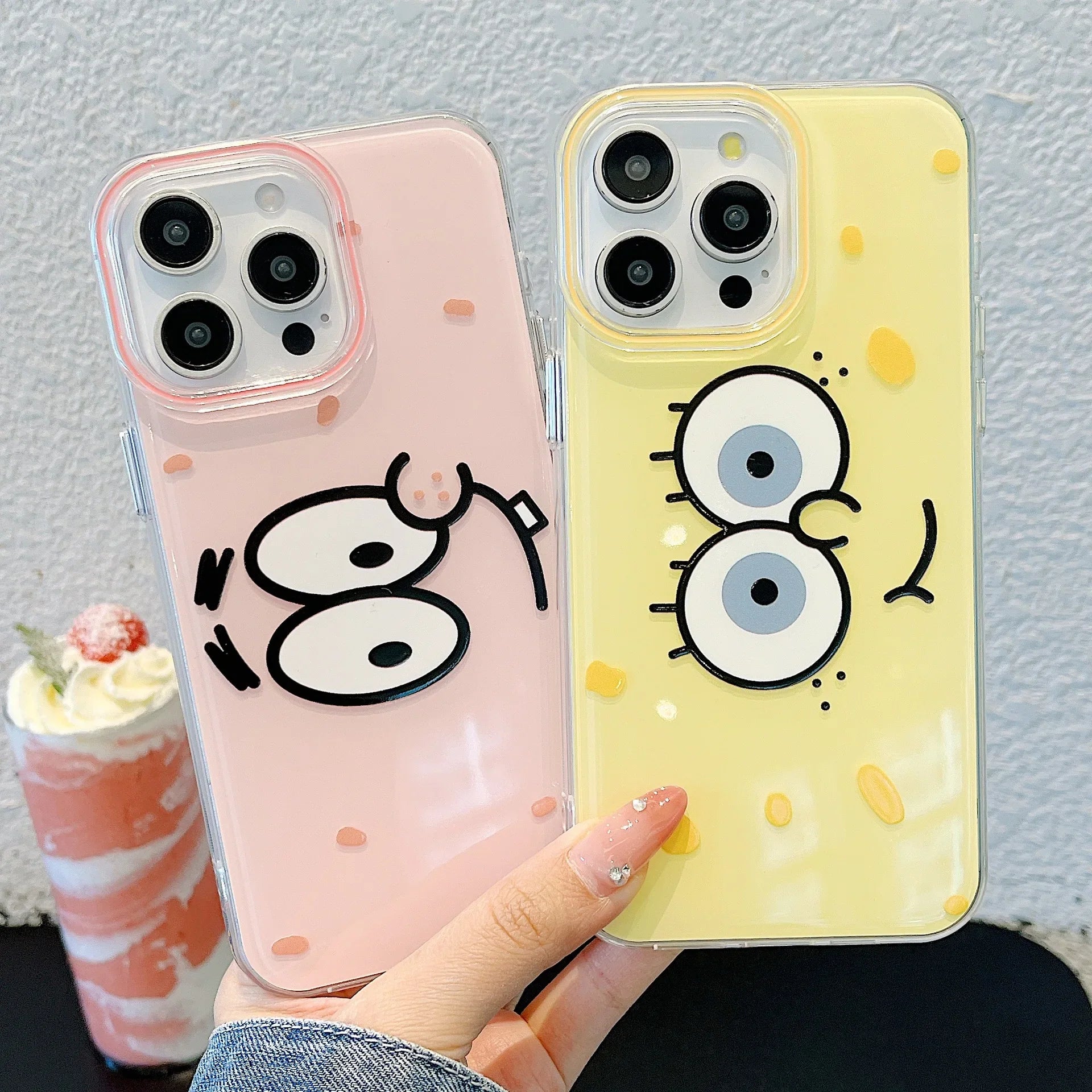 Korean Cute Cartoon Spongebob SquarePants Couple Phone Case For iPhone