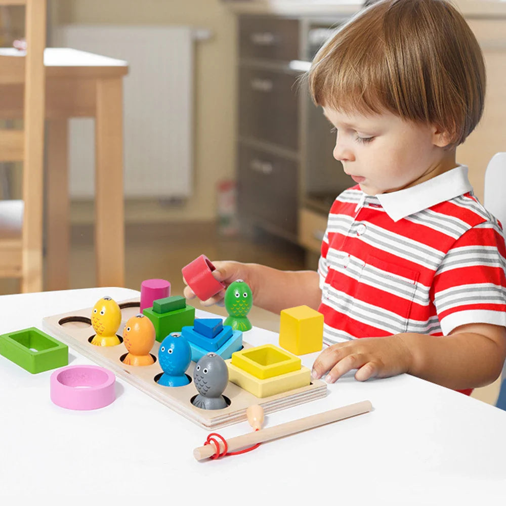 Montessori Wooden Shape Sorting Puzzle – Magnetic Fishing Educational Toy