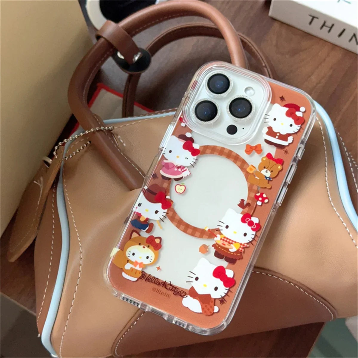 Fashion Brown Hollow Hellokitty Magnetic Phone Case For iPhone