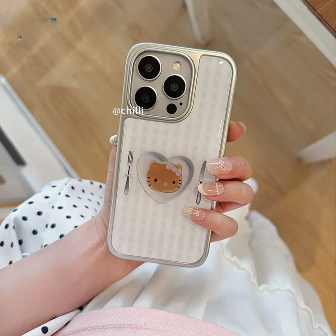Ins Style Cute Kitty Cat Dessert Resin Casting Silver Frame Phone Case For iPhone