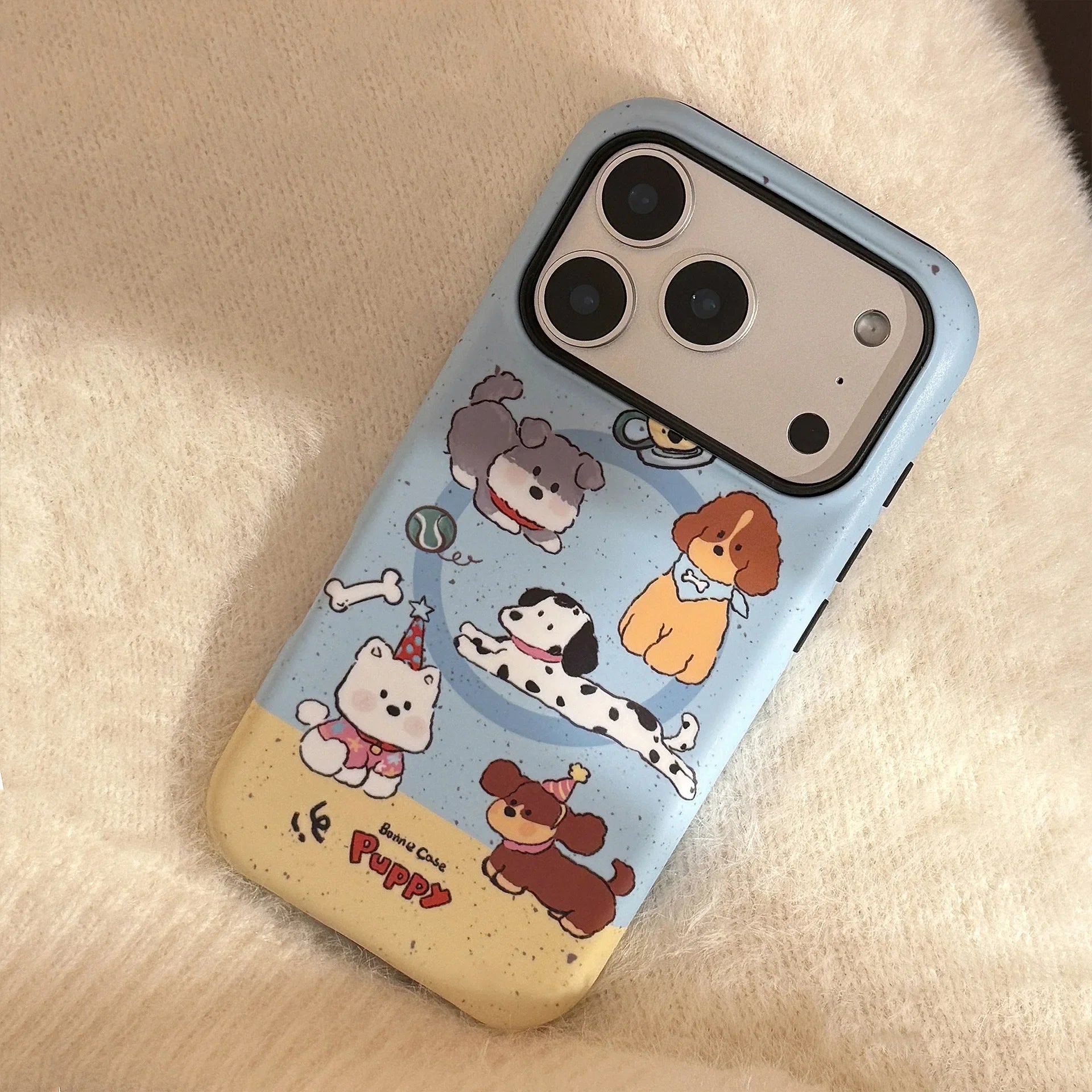 Cute Splash-ink Cartoon Puppy Magnetic Holder Phone Case For iPhone
