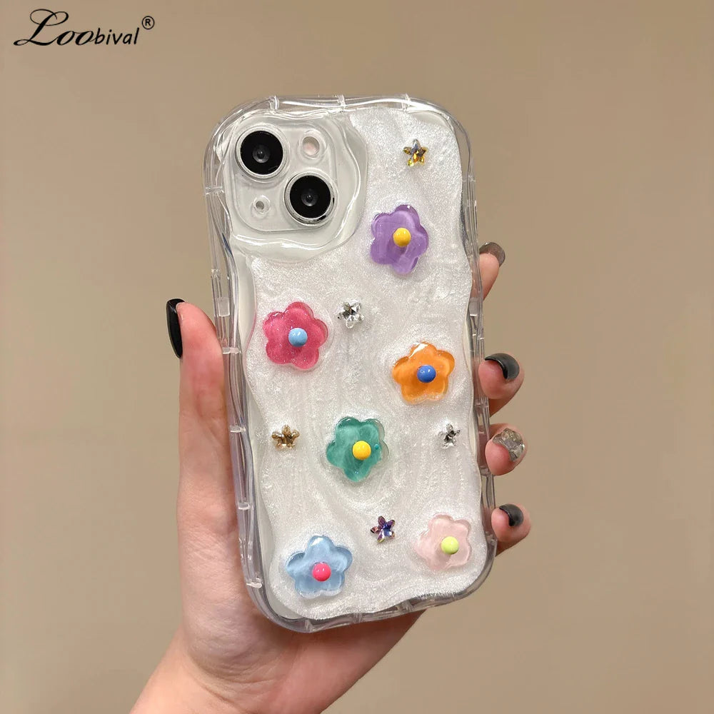 Cartoon Colorful Flower Wave Phone Case For iPhone