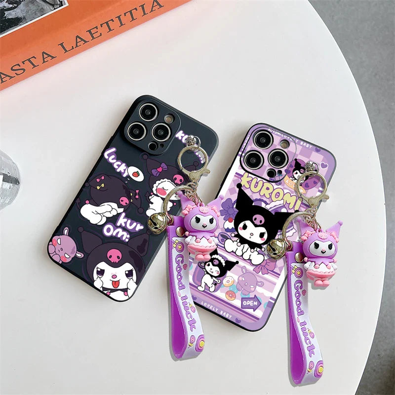 Kuromi Pendant Wrist Strap Phone Case For iPhone